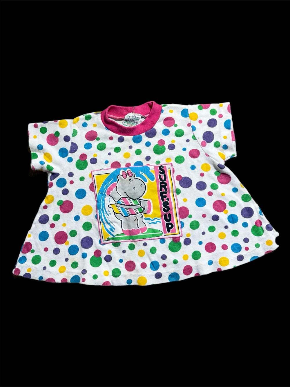 Vintage Confetti Infant Baby Girl Polka Dot Surf's Up Hippo Graphic T-Shirt